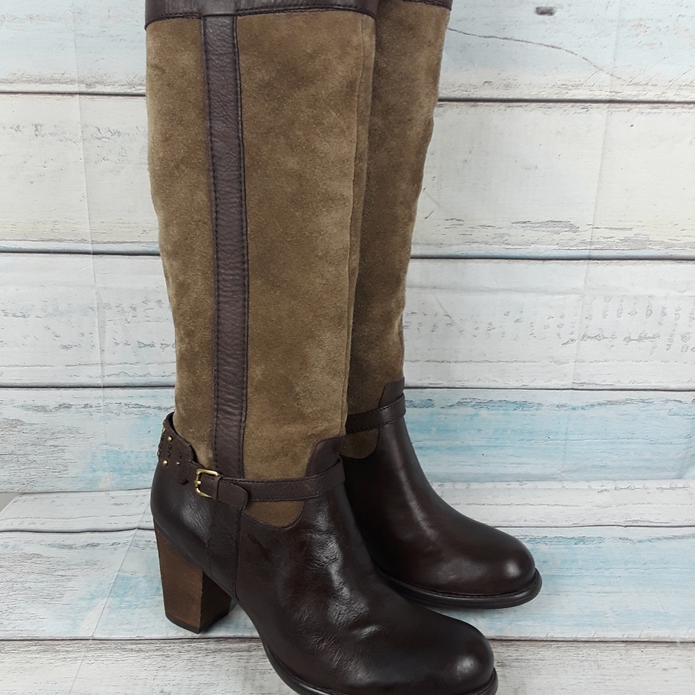 Naturalizer Brown Leather Suede Tall Boots Heels